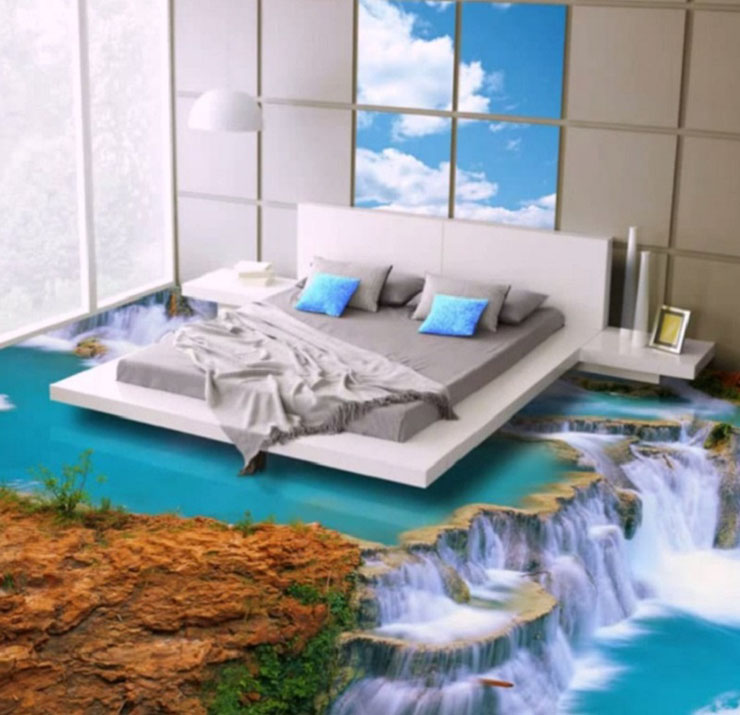 Nueva tecnología de suelos de 3-D ha llegado en el dormitorio suelo habitacion realizado 3 D