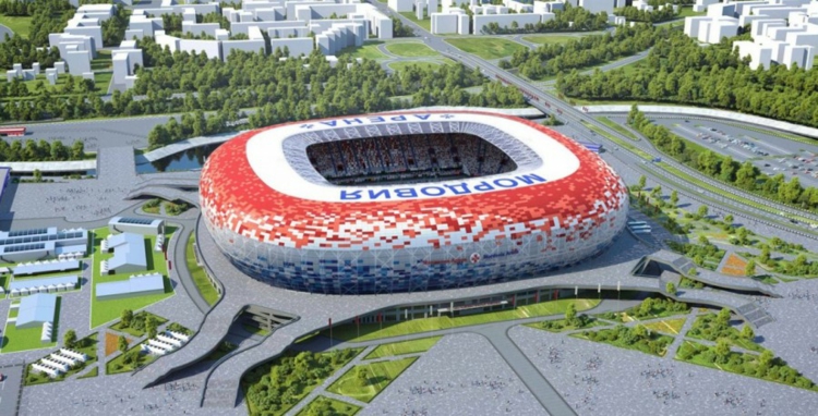 El estadio se encuentra en el centro de la ciudad, a orillas del río Insar puede recibir 44 000 fans futbol