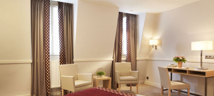 Elegancia y confort en uno de los hoteles céntricos de Paris habitacion amplia confortable hotel floride etoile