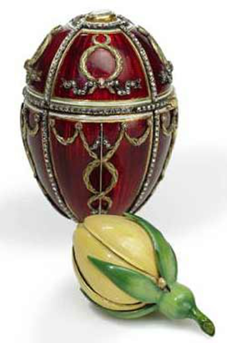 Huevo del capullo de rosa con sorpresa- rosa de esmalte amarillo huevos faberge regalos pascua