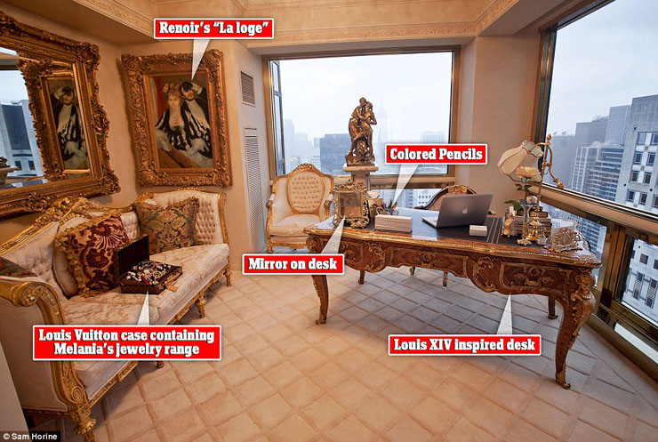 La oficina de Melania Trump con una reproducción de Renoir rincon privado melania penthouse hueva york
