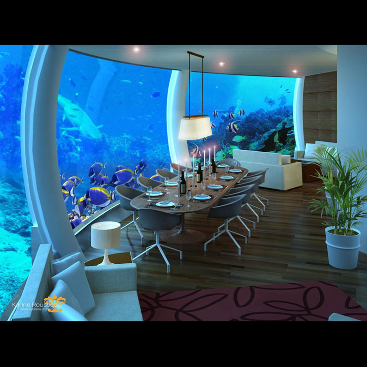 Restaurante submarino del Poseidon Undersea Resort vistas magicas aguas cristalinas oceano