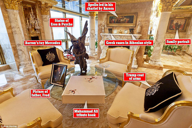 Sala, donde todo está en su sitio perfectamente elegido casa magnate trump decorada con estilo