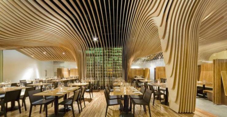 Este fantástico bar-restaurante en EE.UU.está compuesto por dos salas bar restaurante en EE.UU.que impreciona con un diseno unico
