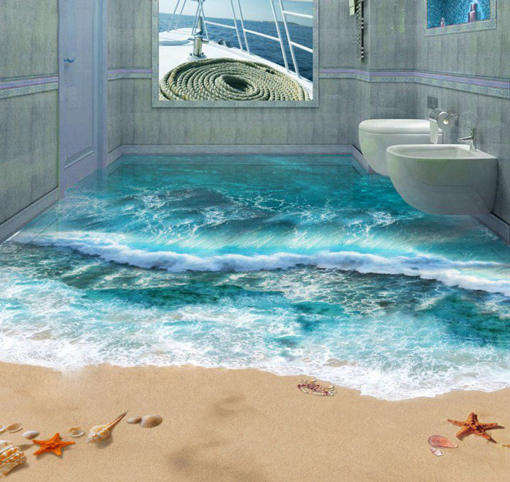 Arte con tecnología 3-D permite estar de pie en la orilla de la playa inodoros suspendidos encima agua mar