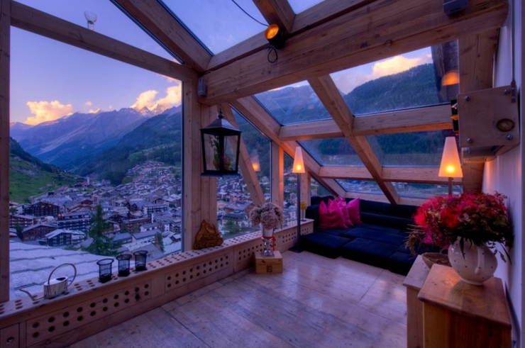 Dormitorio con techo de cristal - vistas espectaculares al cielo vistas magnificas pueblo montana cielo